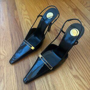 Saint Laurent Jacqueline Buckle Slingback - Size 39 - Black Patent Leather